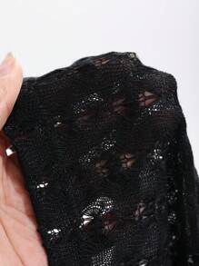 FRIFUL ملابس علوية نسائية بلون سادة للارتداء اليومي البسيط، بتصميم مفرغ، أكمام طويلة شفافة