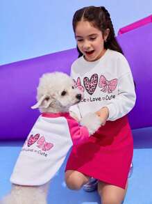 PETSIN 1件寵物粉白色塊愛心連帽汗衫 - 彩色 - 查看 6