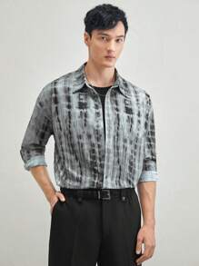 AKNOTIC Business Casual Men's Woven Stand Collar Long Sleeve Casual Shirt, Suitable For Summer
