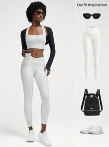 GLOWMODE FeatherFit™ Twisted Active Square Neckline Tank Light Support Low Impact Yoga Daily - White - View 6