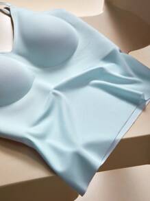 LUVLETTE Sujetador deportivo tipo cami azul sin tirantes con espalda nadadora y tirantes finos, lencería de entrenamiento de línea larga como prenda exterior, básico talla Freedom, top tubo sin sujetador para adolescente/niña/joven - Azul - Ver 12