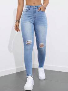 Flexra 有口袋的劃痕修身牛仔褲 - 淺色水洗藍 - 查看 5