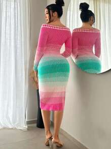 SHEIN SXY Autumn Women's Gradient One-Shoulder Tight Dress Fall Clothes Women - Multicolor - View 2