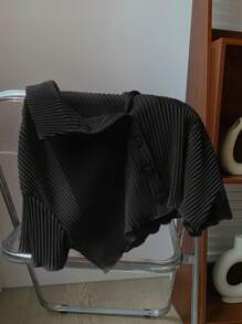 Comfortcana Camisa corta Y2K con pliegues, estilo Primavera/Verano - Negro - Ver 4