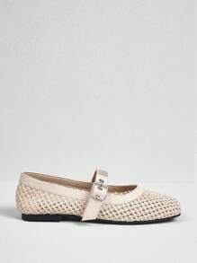 Styleloop Women's Casual Round Toe Flat Shoes, Beige Woven Mesh Fabric, Fashion Minimalist Design, Comfortable Breathable Buckle Strap Loafers Spring Shoes Spring Break Easter