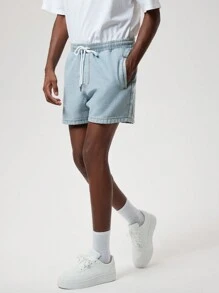 Forever 21 Men's Fashionable Elastic Waist Washed Denim Shorts In Blue-Purple - Light Wash - View 3