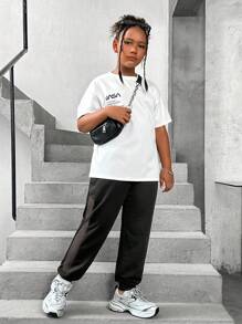 SHEIN Tween Girls Extended Size Mesh Panel Capri Leggings For Plump Girls