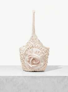 SHEIN SXY 女性純色簡約鉤織肩袋 - 米色 - 查看 1