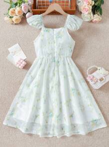 All Over Print Floral Dress For Tween Girls, Spring/Summer