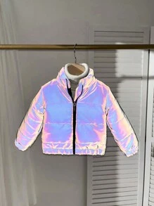 SHEIN Áo khoác đệm dài tay có cổ đứng kiểu dáng đơn giản bằng laser dành cho bé gái - Nhiều màu - Xem 1