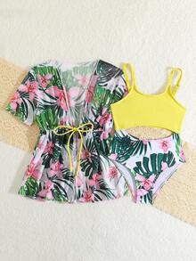 女童一件式泳衣，隨機印花配套遮陽衣 - 彩色 - 查看 6