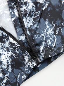 SHEIN Teen Girls' Fashionable Mid-Length Printed Cardigan Trench Coat Black Outerwear For Sun Protection