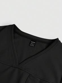 TaskEZ Plus Size Solid Color Simple Daily Short Sleeve Shirt And Pants Uniform Scrub Set - Black - View 13