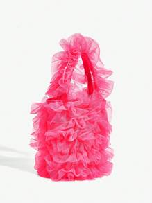 SHEIN ICON 女士手提包，时尚，个性，甜美酷炫女孩，Y2K，网眼，蕾丝，亮粉色，有趣，学院风，可爱，适合约会，派对，生日，晚会，情人节约会之夜 - 玫紅色 - 查看 3