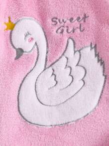 Bộ đồ ngủ vải nỉ cho bé gái, có thiết kế hình thiên nga thêu, áo sơ mi dài tay và quần, ấm áp và thoải mái - Màu Hồng Tươi - Xem 3