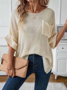 SHEIN LUNE Suéter para mujeres con diseño de hombros caídos y bolsillo, ajuste relajado para uso diario casual
