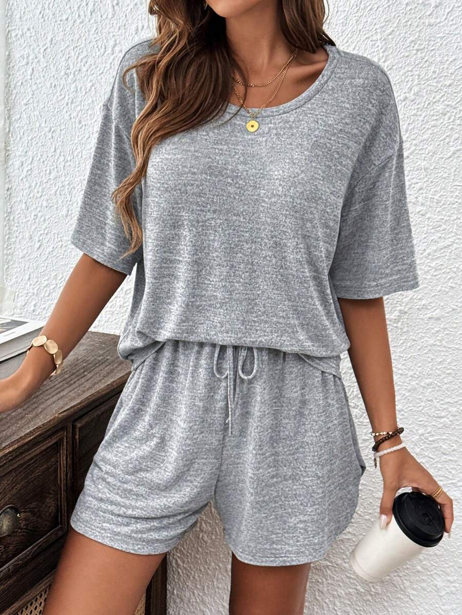Shein lune women summer casual built in bra top shorts two piece set