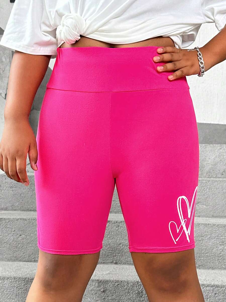 SHEIN Tween Girls' Extended Size Stretchy Love Patterned Leggings Set