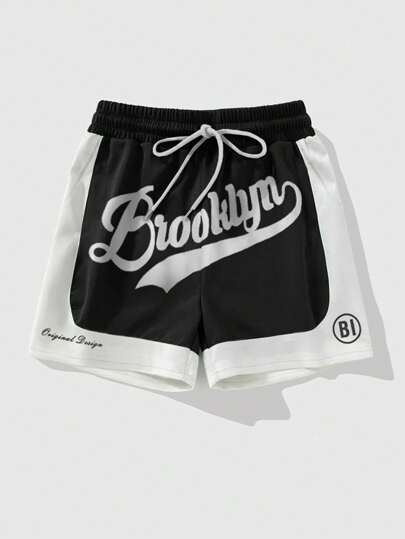 Prep Herren Farbtopf Buchstaben Muster Basketball Shorts, Sommer, Schule