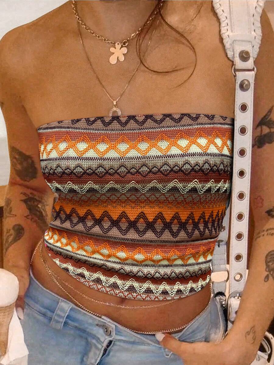 SHEIN EZwear Summer  Striped Texture Women's Slim Off-Shoulder Top - Multicolor - View 1