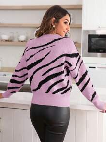 SHEIN Cottnline 女式黑色和粉紅色拼色圓領套頭毛衣 - 粉色 - 查看 2