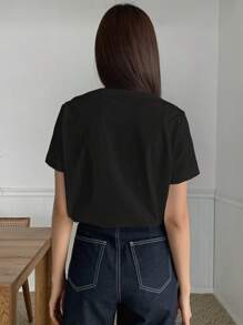 DAZY Women's Round Neck Asymmetrical Loose Short Sleeve Straight T-Shirt With Design Sense Summer