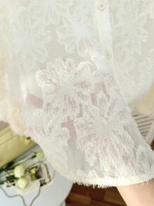 SHEIN Privé Plus Size Women's Cut-Out Pattern Blouse, New Fall Back To School Collection - Apricot - View 8