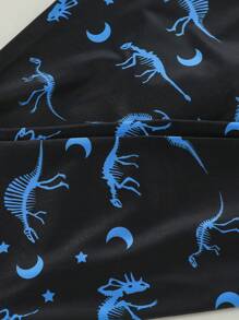 Tween Boys Snug Fit Dinosaur Print Glow-In-The-Dark Long Sleeve Top And Pants 2pcs Pajama Set