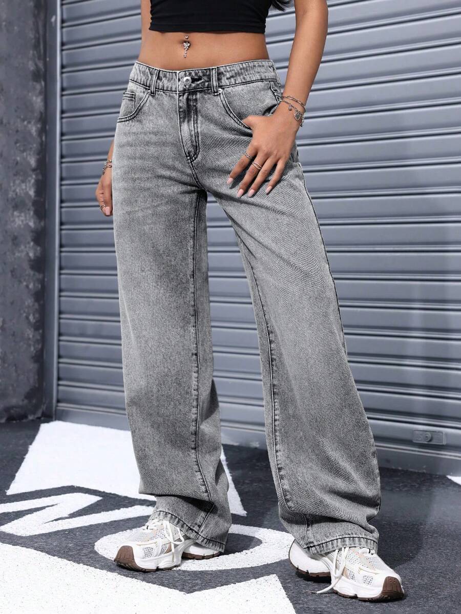 Jeanoix Women's Plain & Simple Casual Jeans - Light Grey - View 1