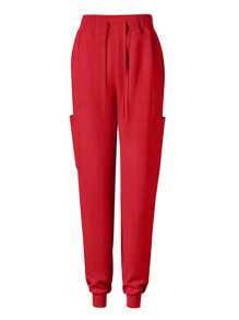 Conjunto de uniforme de enfermería deportivo para correr mate y elástico para mujer con bolsillos, ropa de trabajo transpirable para lavado de manos con bolsillos - Rojo - Ver 6