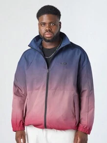 Manfinity NXTstreet Manfinity CozeMod Men's Plus Size Casual Gradient Pattern Printed Loose Fit Drop Shoulder High-Necked Zipper Cardigan, Suitable For Autumn And Winter