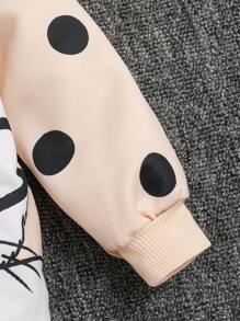 SHEIN Leap Crew Young Girls' Cute Rabbit Polka Dots Pattern Bow Detail Round Neck Loose Drop Shoulder Sweatshirt,In Fall/Winter - Apricot - View 5