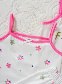 SHEIN 8pcs Baby Girls' Comfortable And Fun Floral Camisole Top And Shorts Set For Spring/Summer, Suitable For Home And Outdoors - Multicolor - View 6