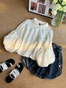 SHEIN Privé Plus Size Women's Cut-Out Pattern Blouse, New Fall Back To School Collection - Apricot - View 6