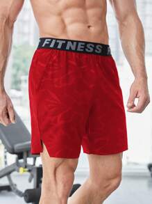 Manfinity Fitness Boyfriend Style Men's Bull Print & Letter Webbing Casual Shorts,Gym Clothes, Red Gym Shorts, Lifting Shorts - Red - View 3