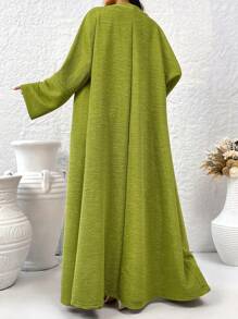 Modelyn Bộ đồ liền thân xếp ly cổ tròn màu trơn và áo khoác cardigan dài hai mảnh cho nữ, bộ đồ nghỉ dưỡng thường ngày 2 món - màu xanh lá - Xem 5