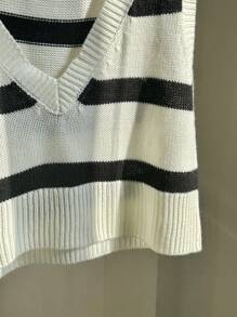 SHEIN Unity Colete Casual Tricotado Feminino com Estampa Listrada para Uso Diário - Multicolorido - Visão 3