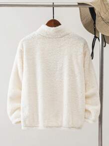 SHEIN Tween Boy's Sporty Plush Half-Zip Sweatshirt,In Fall/Winter - Apricot - View 2