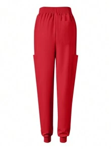 Conjunto de uniforme de enfermería deportivo para correr mate y elástico para mujer con bolsillos, ropa de trabajo transpirable para lavado de manos con bolsillos - Rojo - Ver 8