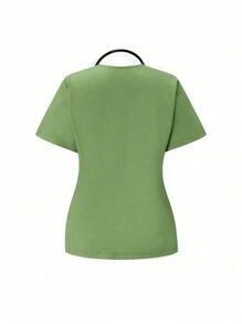 TaskEZ Cho Nữ Màu Trơn Cổ Chữ V Tay Ngắn Có Túi Và Eo Đàn Hồi Quần Dài Đồng Phục Y Tá Bộ Tẩy Tế Bào Chết - màu xanh lá - Xem 3