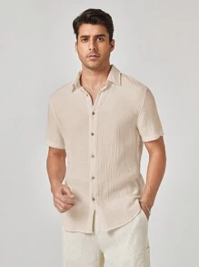 Manfinity Homme Men's Woven Casual Short Sleeve Shirt - Khaki - View 3