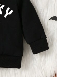 女婴圆领长袖字母印花运动衫，日常休闲装，适合万圣节派对