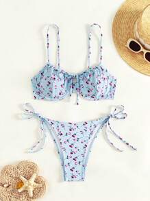 Swim Mod Bộ Bikini In Hoa Khung Thép Đi Biển Mùa Hè Cho Nữ Với Chi Tiết Nút Thắt Và Dây Đeo Spaghetti Có Thể Điều Chỉnh, In Ngẫu Nhiên - Nhiều màu - Xem 7