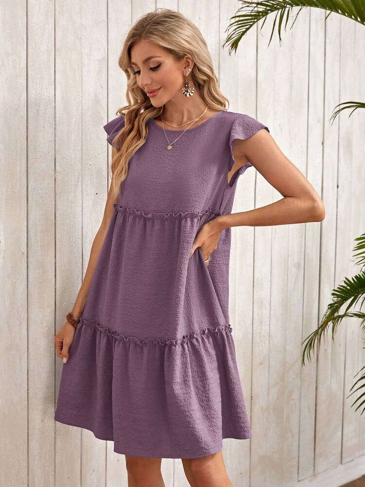 Ladies' Solid Color Simple Everyday Round Neck Dress