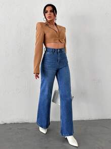 EURMUSE High Waisted Straight Leg Jeans - Medium Wash - View 5
