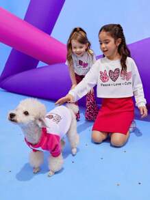 PETSIN 1件寵物粉白色塊愛心連帽汗衫 - 彩色 - 查看 4