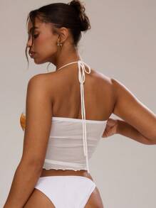 MUSERA Floral Sheer Mesh Halterneck Top Summer Ibiza Going Out Tops