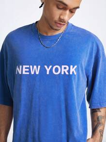 Manfinity NXTstreet Men's Loose Fit Short Sleeve Acid-Washed Knit T-Shirt - Blue - View 1
