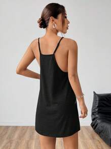 SHEIN EZwear 黑色針織女士背心連衣裙 - 黑色 - 查看 2