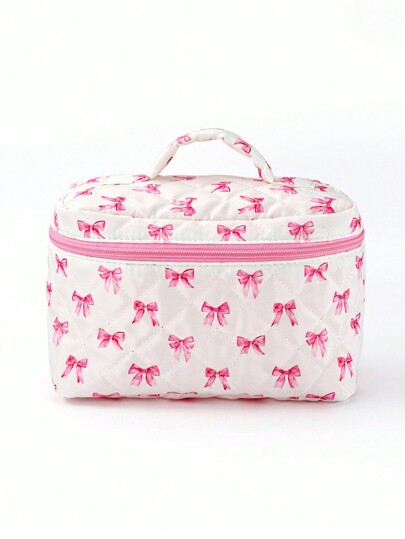 Marina Oliveira Bolsa de maquillaje portátil con estampado de lazo de estilo artístico Girlcore, ideal para regalo de vacaciones, Día de San Valentín